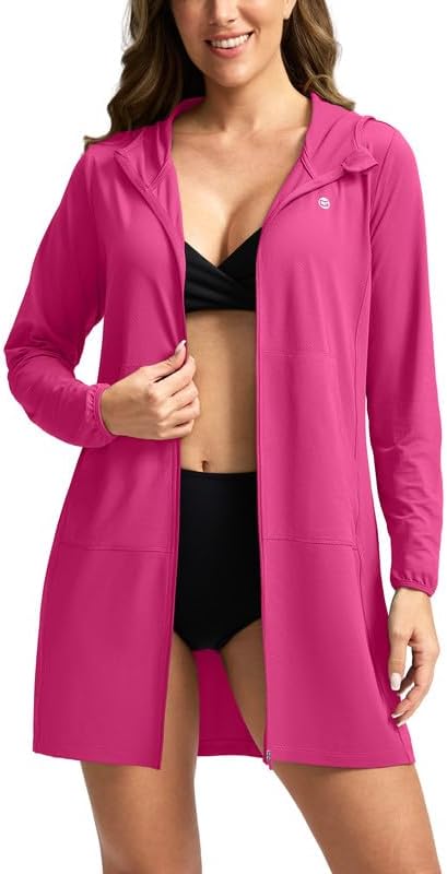 Women's UPF 50+ Swim Cover Up Sun Protection Hoodie Long Jacket SPF Lightweight Beach Cover Ups for Women