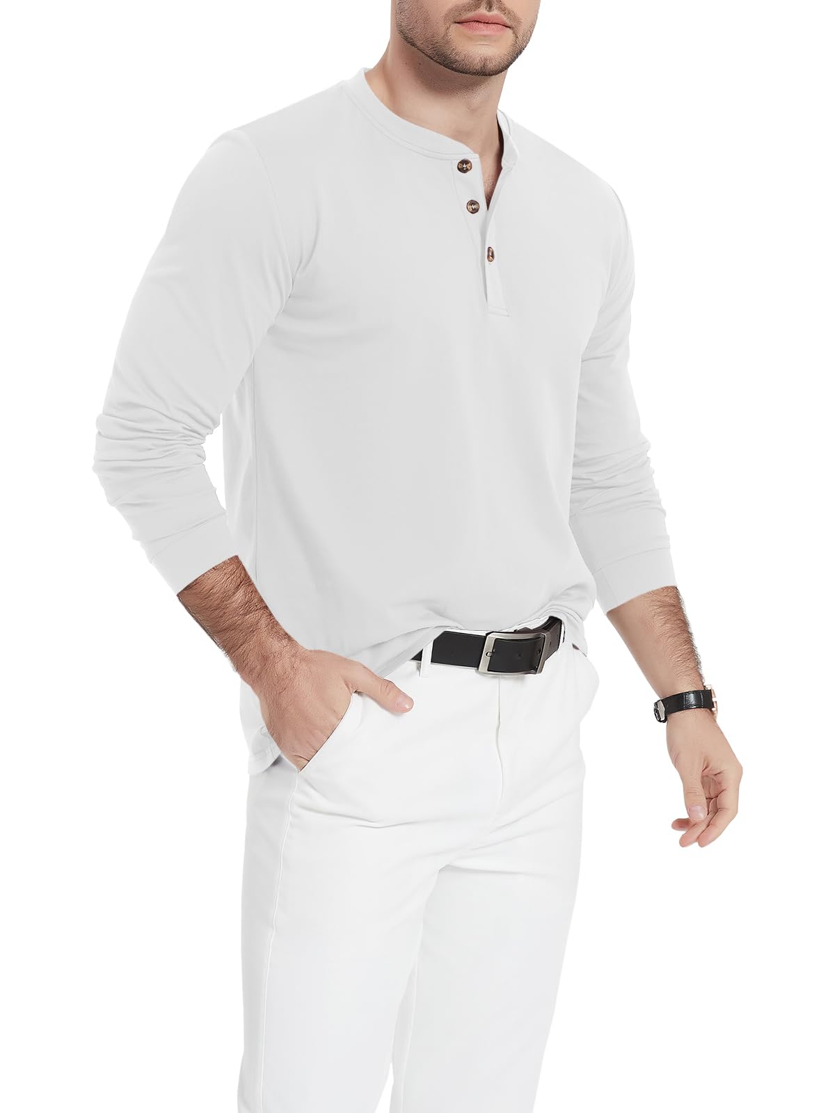 MAGNIVIT Men's Long Sleeve Henley Shirts Cotton 3-Button Spring Casual T-Shirts Solid Color Soft Basic Tops 2025