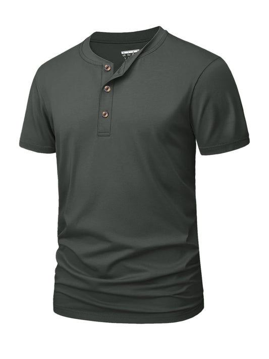 MAGNIVIT Mens Henley Shirts Short Sleeve Cotton Casual Summer Basic T-Shirts 3 Button Solid Collarless Shirts for Work