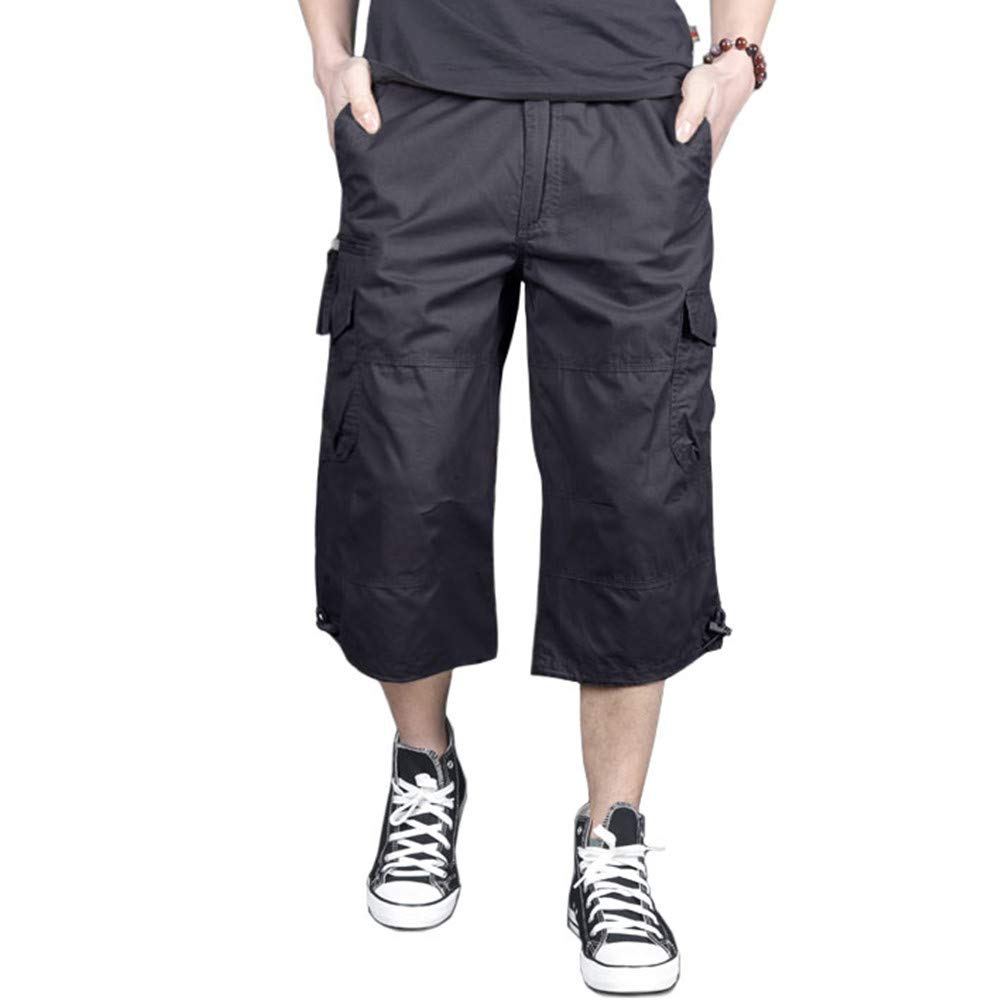 MAGNIVIT Men's Capri Long Elastic Cargo Shorts Below Knee Shorts 3/4 Cotton Cargo Casual Shorts with Multi-Pockets