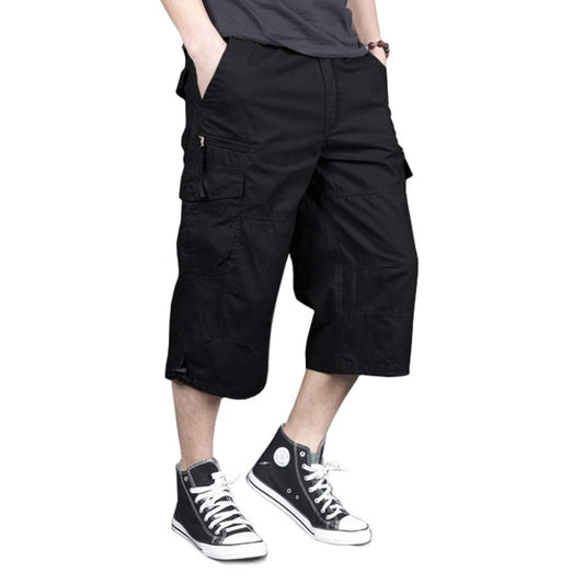 MAGNIVIT Men's Capri Long Elastic Cargo Shorts Below Knee Shorts 3/4 Cotton Cargo Casual Shorts with Multi-Pockets
