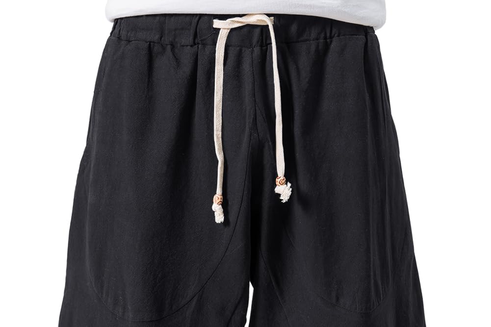 MAGNIVIT Men's Linen Cotton Capri Pants Loose Fit Elastic Waist Wide Leg Baggy Harem Pants