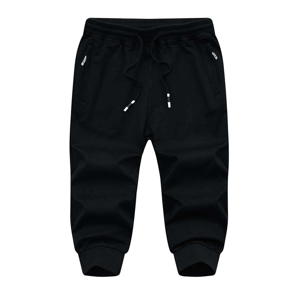 MAGNIVIT Men's 3/4 Jogger Capri Pants Workout Gym Below Knee Shorts Zipper Pockets Jogger Sweatpant Capris for Men