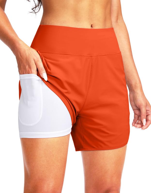 G Gradual Women's 5" High Waisted Swim Board Shorts Quick Dry UPF 50+ Swimming Beach Shorts for Women with Liner Pockets