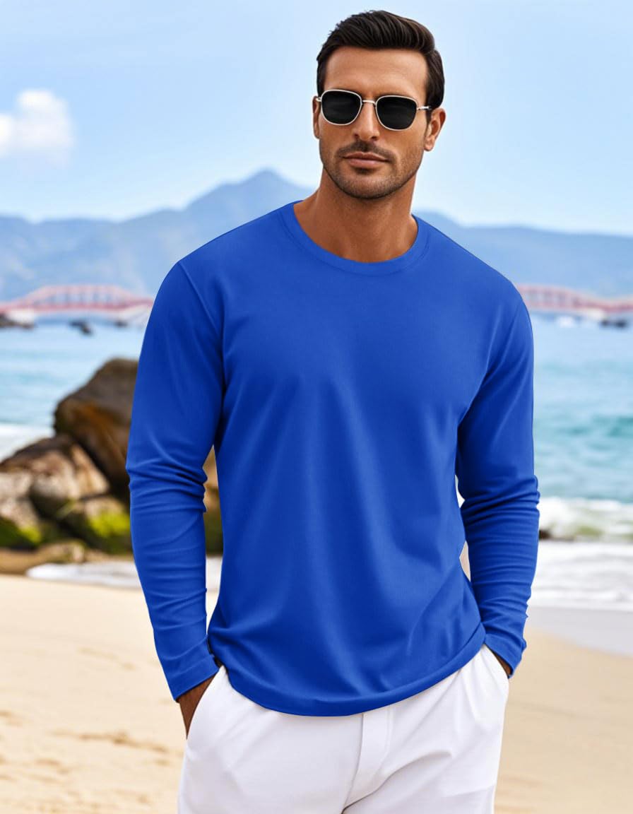 MAGNIVIT Men's Long Sleeve Shirts Cotton T-Shirt Crew Neck Midweight Tees Classic Basic Casual Tops Plain Soft Shirt