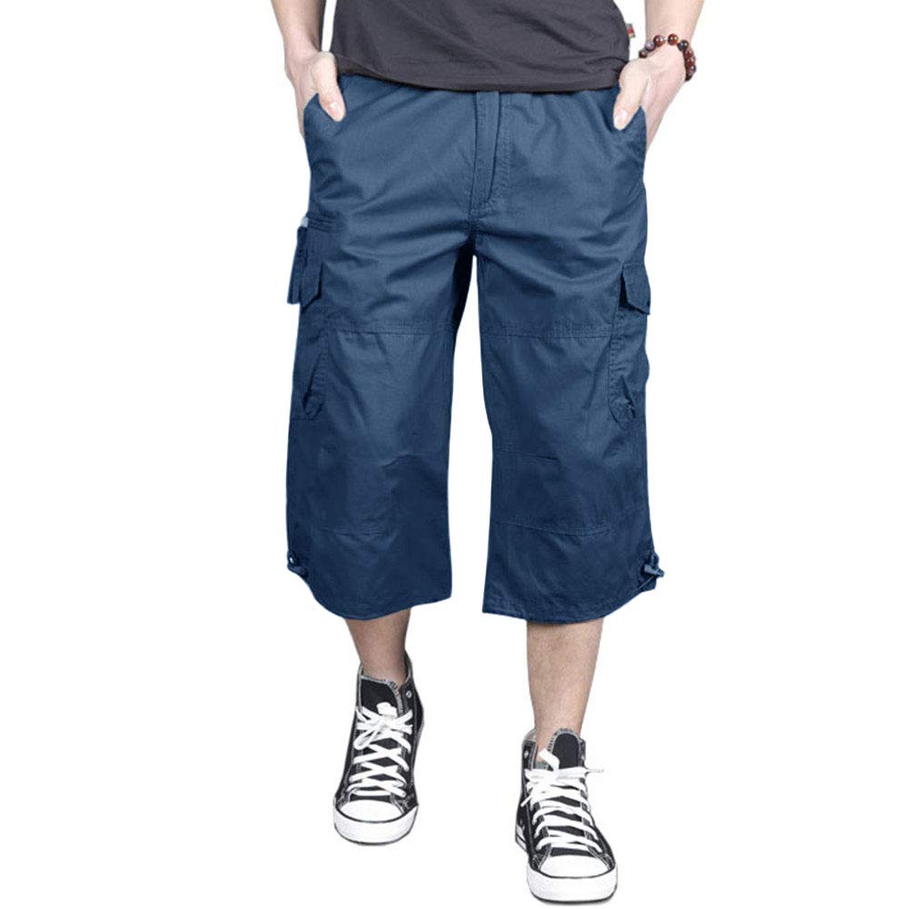 MAGNIVIT Men's Capri Long Elastic Cargo Shorts Below Knee Shorts 3/4 Cotton Cargo Casual Shorts with Multi-Pockets