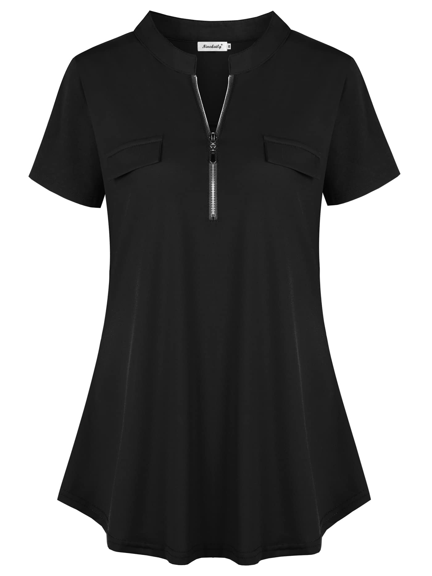 Ninedaily Women's Summer Tops Short Sleeve Casual Blouse Zip Floral Tunic Shirts