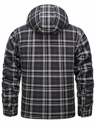 MAGNIVIT Mens Flannel Jacket Sherpa Fleece Lined Plaid Jackets Shirt Thick Snap Button Flannel Hoodie Cotton Winter Shacket