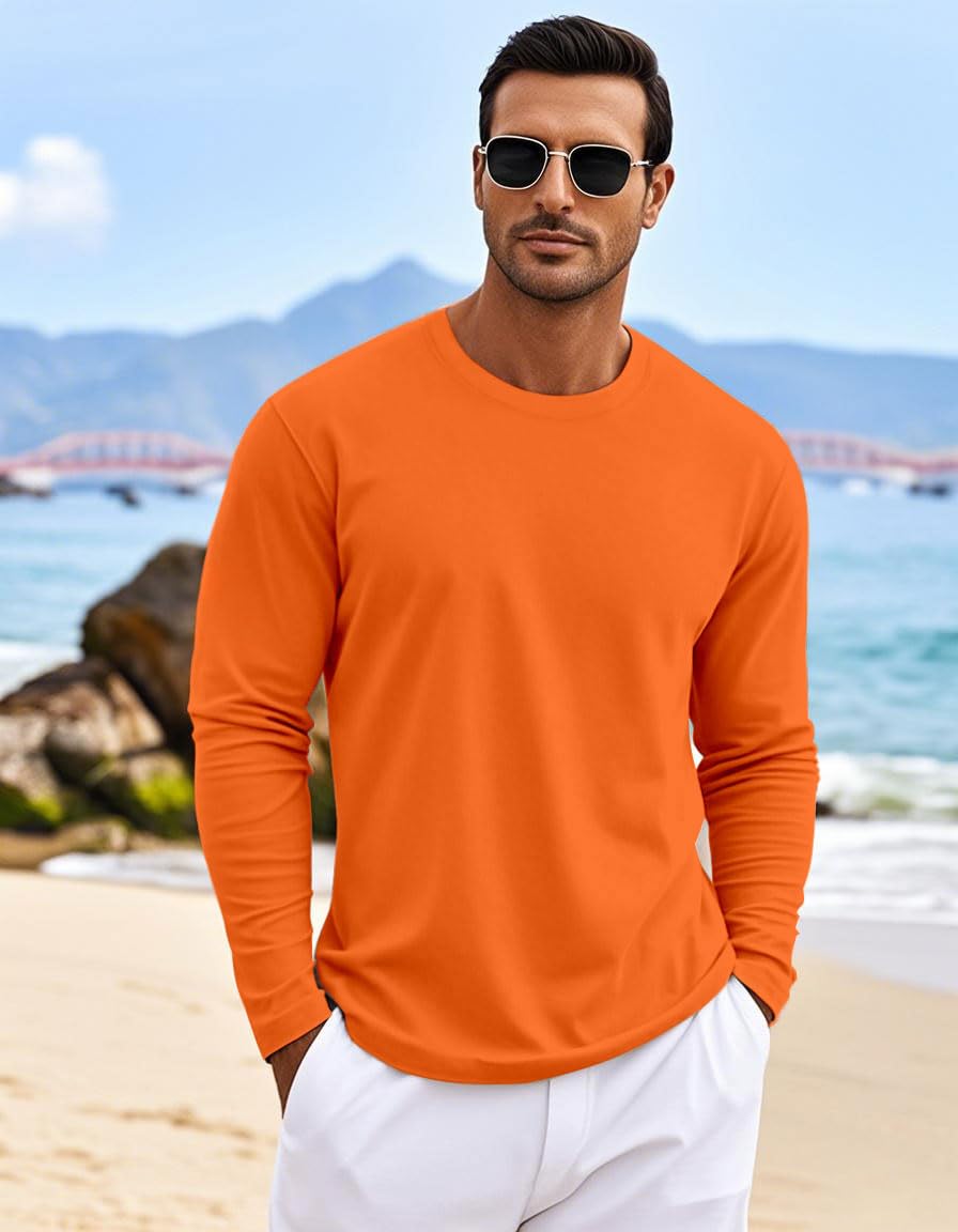 MAGNIVIT Men's Long Sleeve Shirts Cotton T-Shirt Crew Neck Midweight Tees Classic Basic Casual Tops Plain Soft Shirt