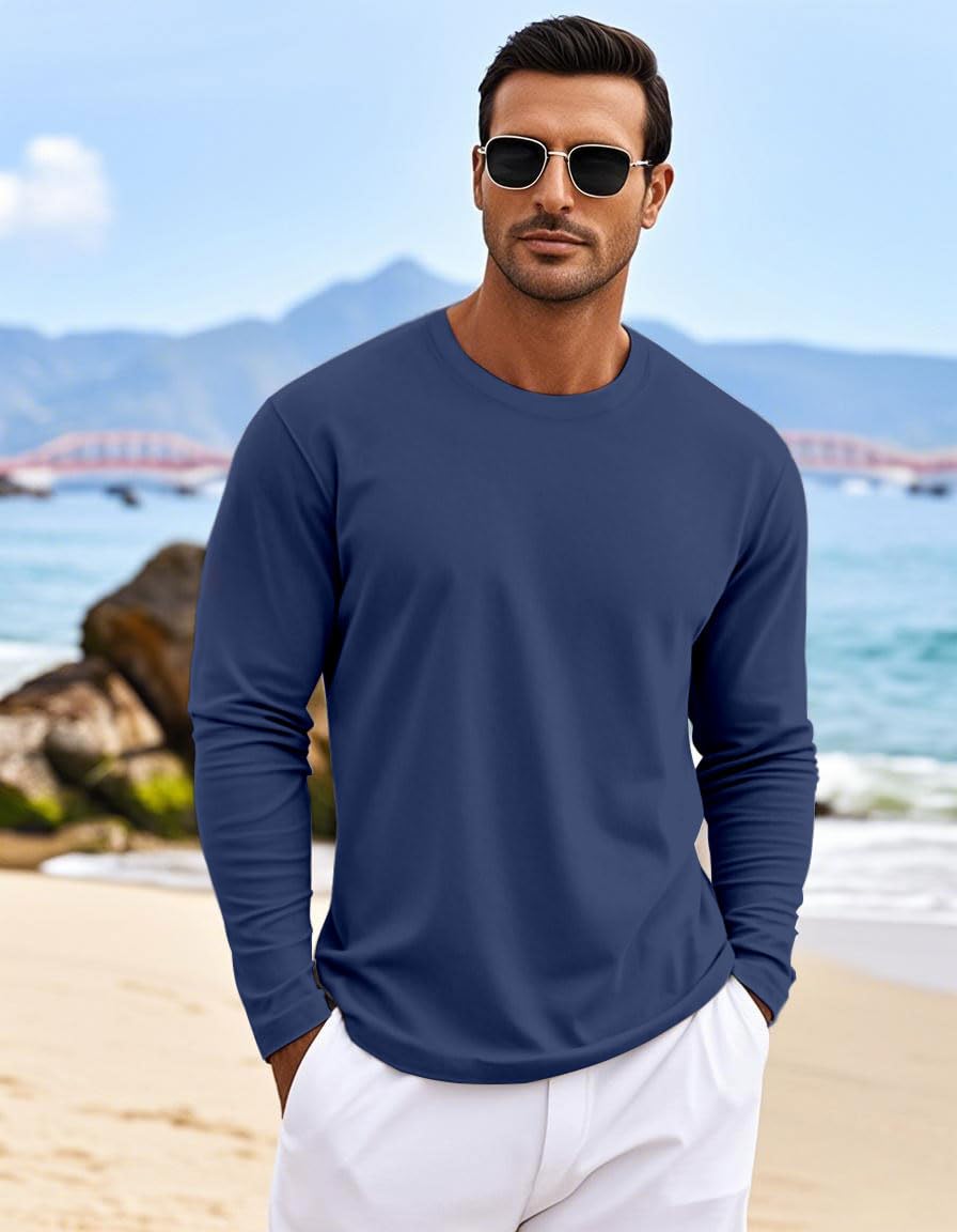 MAGNIVIT Men's Long Sleeve Shirts Cotton T-Shirt Crew Neck Midweight Tees Classic Basic Casual Tops Plain Soft Shirt