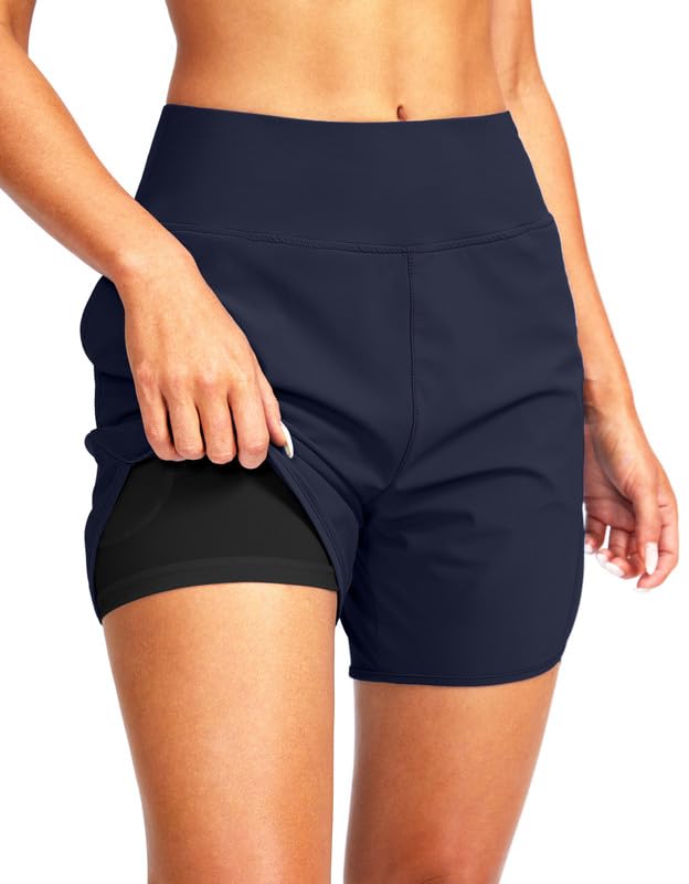 G Gradual Women's 5" High Waisted Swim Board Shorts Quick Dry UPF 50+ Swimming Beach Shorts for Women with Liner Pockets