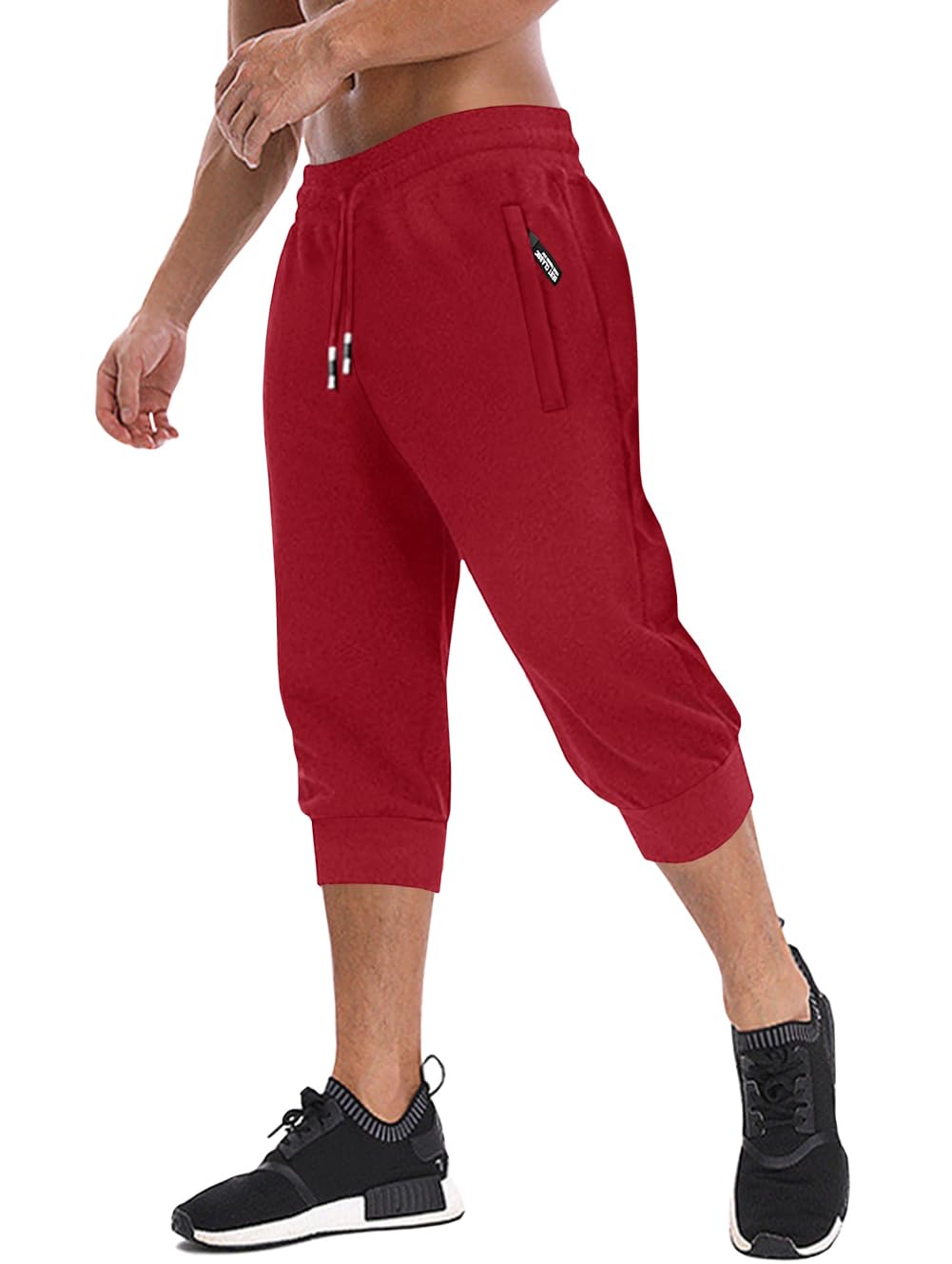 MAGNIVIT Men's 3/4 Jogger Capri Pants Workout Gym Below Knee Shorts Zipper Pockets Jogger Sweatpant Capris for Men