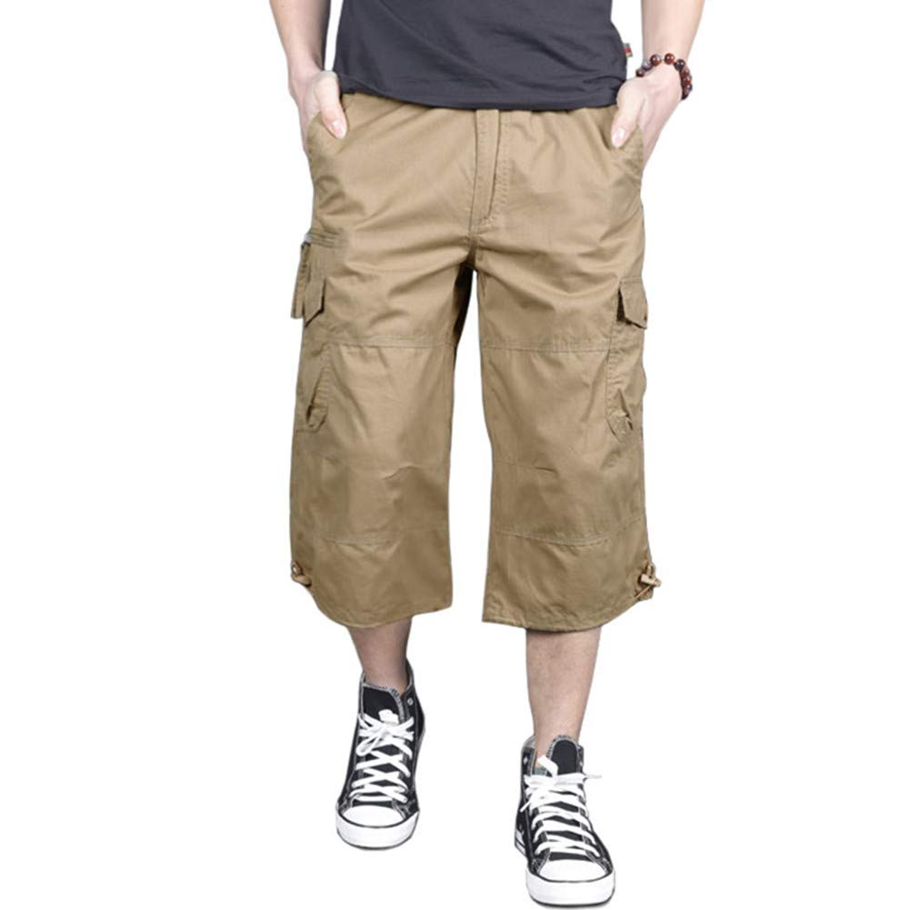 MAGNIVIT Men's Capri Long Elastic Cargo Shorts Below Knee Shorts 3/4 Cotton Cargo Casual Shorts with Multi-Pockets