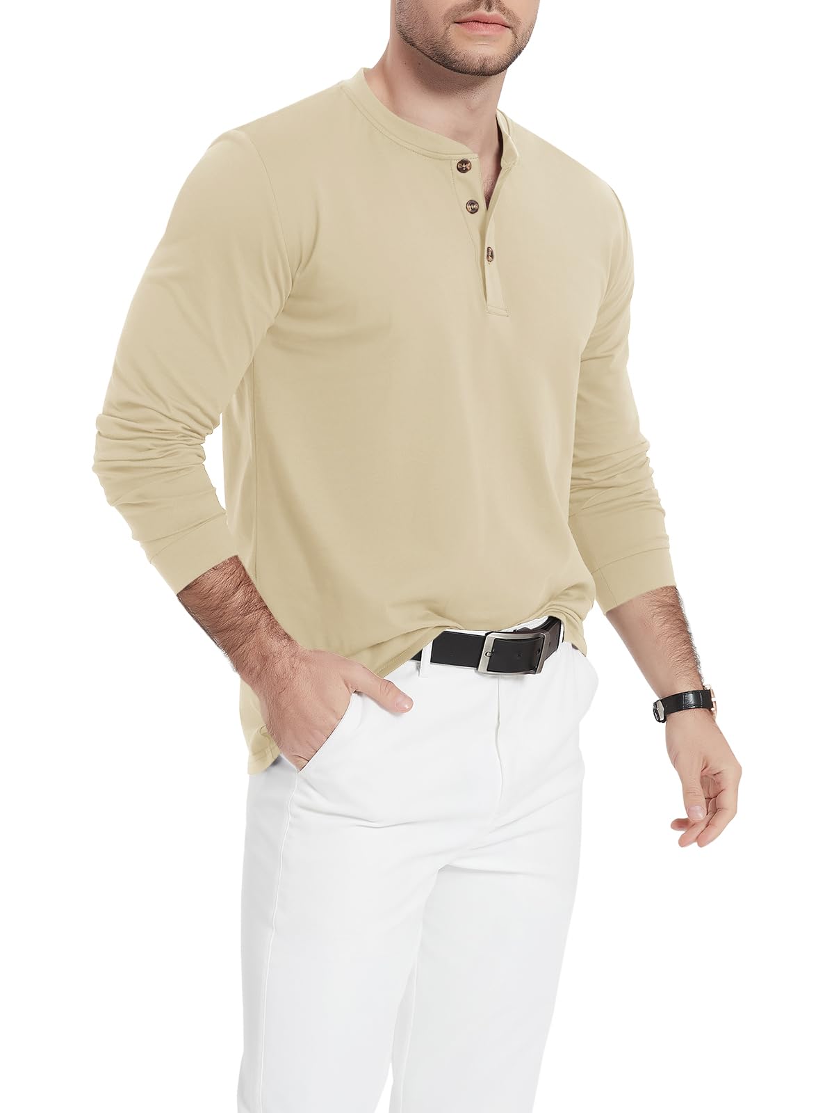 MAGNIVIT Men's Long Sleeve Henley Shirts Cotton 3-Button Spring Casual T-Shirts Solid Color Soft Basic Tops 2025
