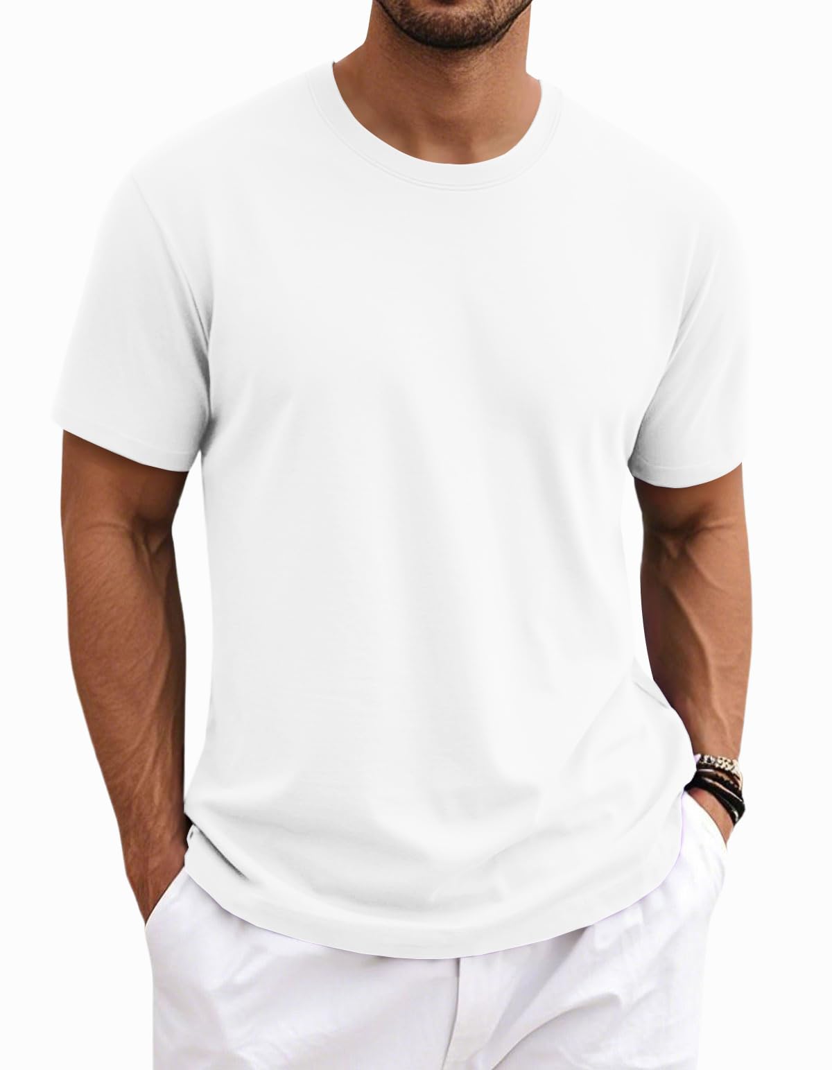 MAGNIVIT Men's Shirts Short Sleeve Cotton T-Shirt Crew Neck Light Tees Classic Basic Casual Tops Plain Soft Shirt