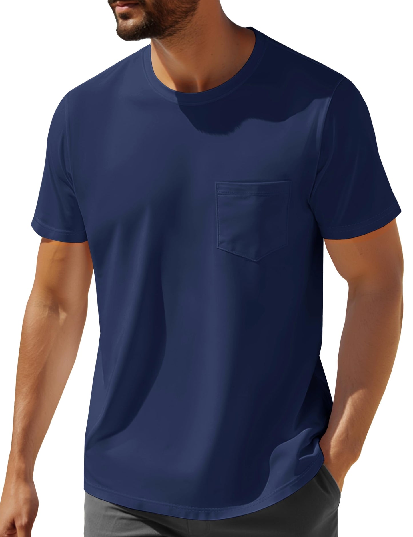 MAGNIVIT Men's Cotton Pocket Tee Shirts Soft Crew Neck Solid Color T Shirt Casual Short Sleeve Summer Basic Tops