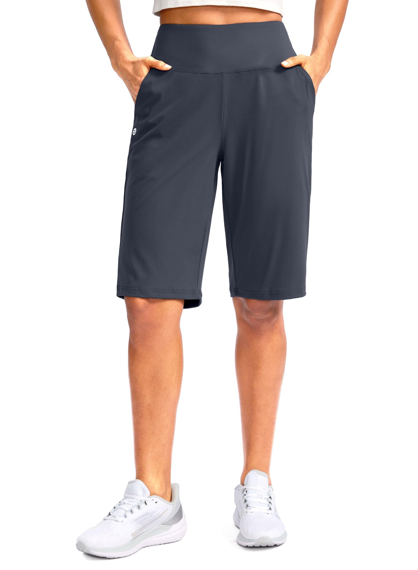 G Gradual Women's 12" Bermuda Long Shorts with Pockets High Waisted Stretch Knee Length Shorts for Women Summer Walking