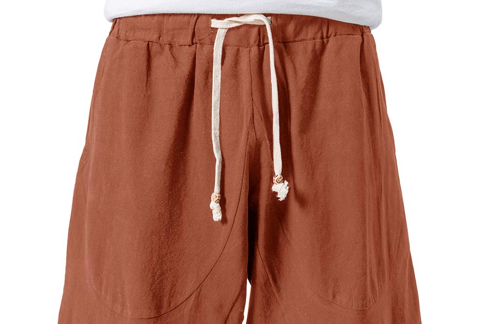 MAGNIVIT Men's Linen Cotton Capri Pants Loose Fit Elastic Waist Wide Leg Baggy Harem Pants