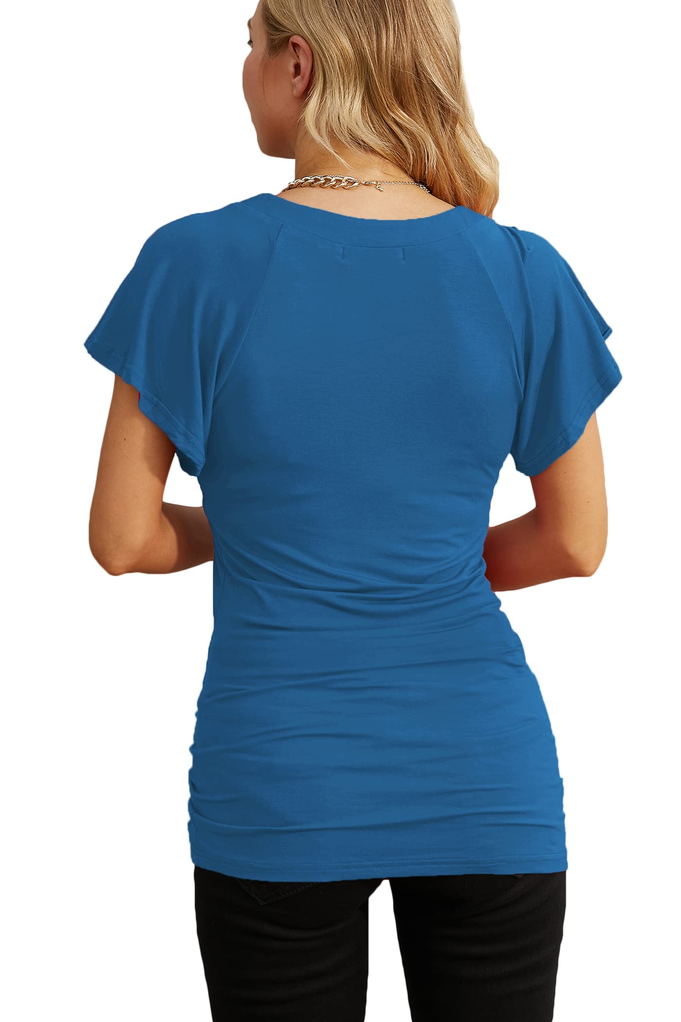 Ninedaily Women Dressy Tunic Tops Crossover V Neck Raglan Sleeve Ruched Blouse