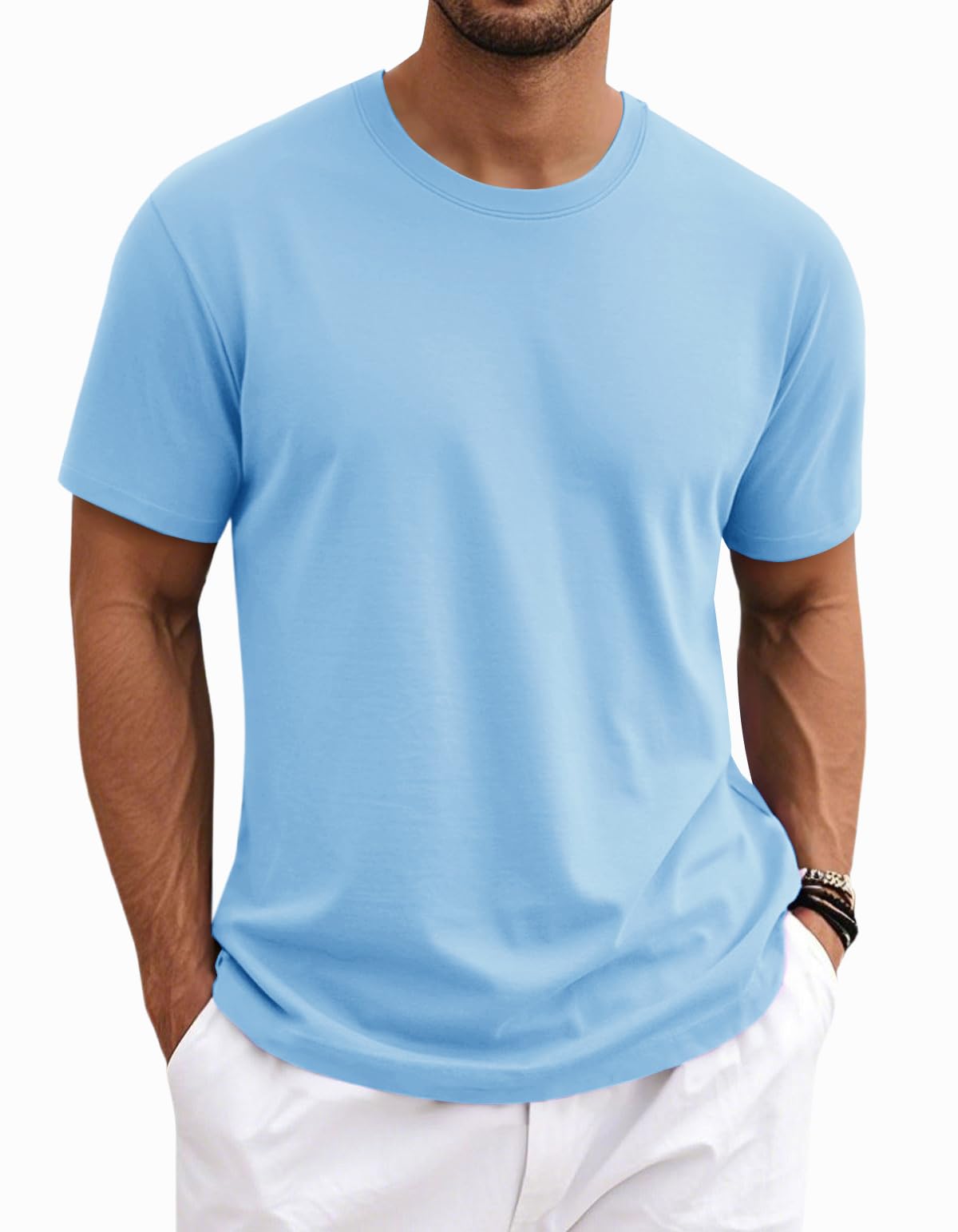 MAGNIVIT Men's Shirts Short Sleeve Cotton T-Shirt Crew Neck Light Tees Classic Basic Casual Tops Plain Soft Shirt