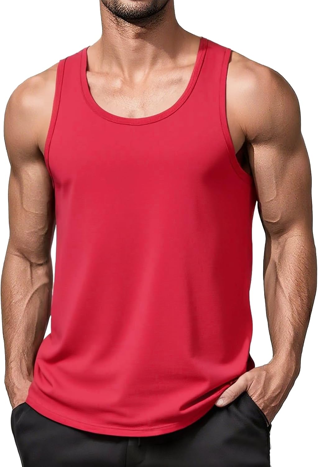MAGNIVIT Men's Cotton Active Tanks Athletic Sleeveless Tops for Workout Gym Running Training Summer Tank Tomato Red