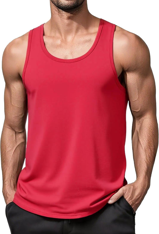 MAGNIVIT Men's Cotton Active Tanks Athletic Sleeveless Tops for Workout Gym Running Training Summer Tank Tomato Red