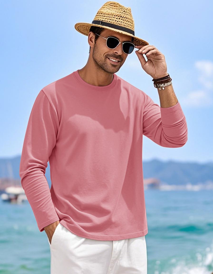 MAGNIVIT Men's Long Sleeve Shirts Cotton T-Shirt Crew Neck Midweight Tees Classic Basic Casual Tops Plain Soft Shirt