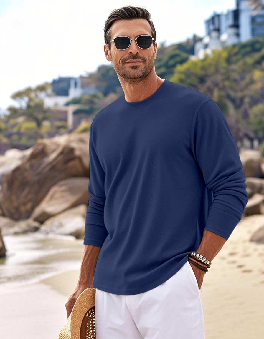 MAGNIVIT Men's Long Sleeve Shirts Cotton T-Shirt Crew Neck Midweight Tees Classic Basic Casual Tops Plain Soft Shirt