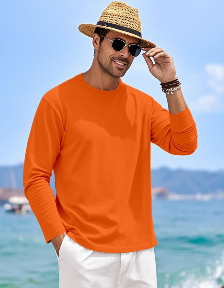 MAGNIVIT Men's Long Sleeve Shirts Cotton T-Shirt Crew Neck Midweight Tees Classic Basic Casual Tops Plain Soft Shirt