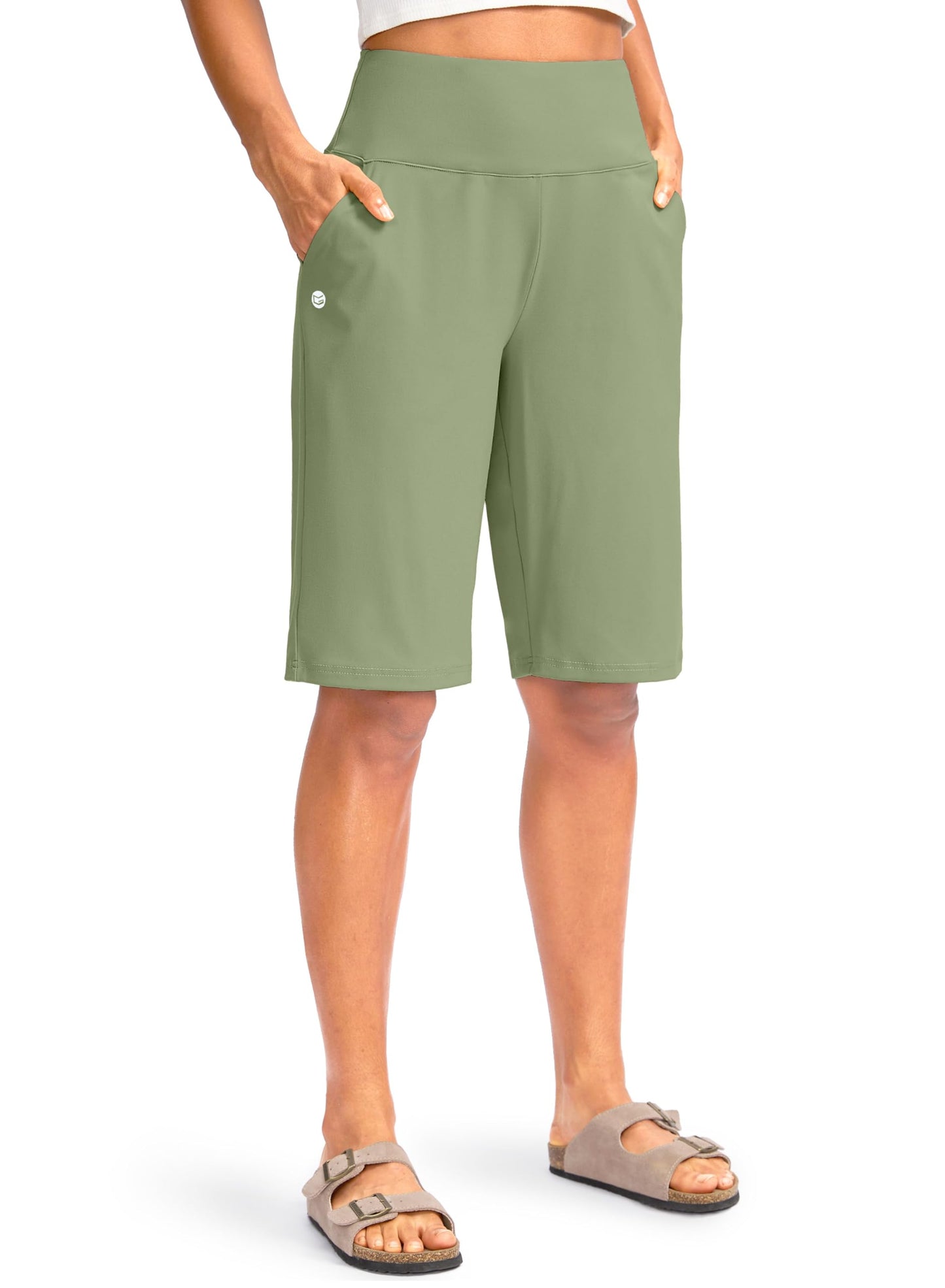 G Gradual Women's 12" Bermuda Long Shorts with Pockets High Waisted Stretch Knee Length Shorts for Women Summer Walking