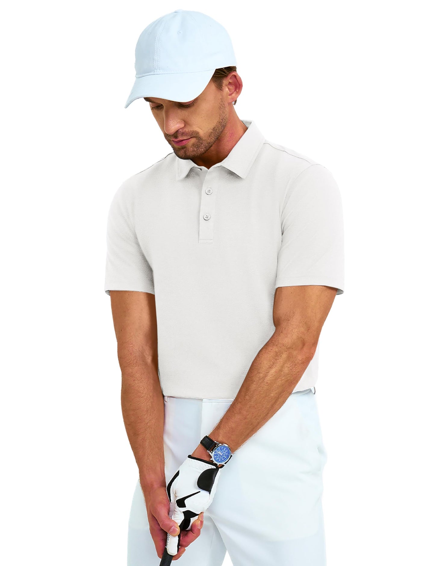 MAGNIVIT Men's Polo Shirt Short Sleeve 3 Button Cotton Pique Casual T-Shirts Moisture Wicking Performance Work Golf Tee