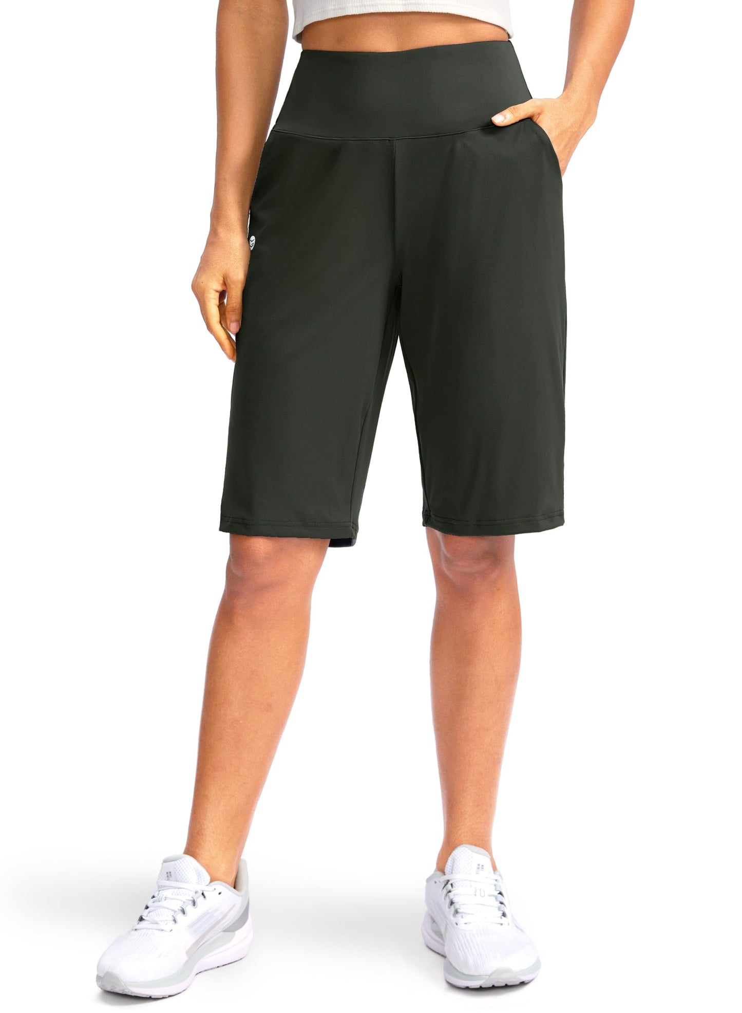 G Gradual Women's 12" Bermuda Long Shorts with Pockets High Waisted Stretch Knee Length Shorts for Women Summer Walking
