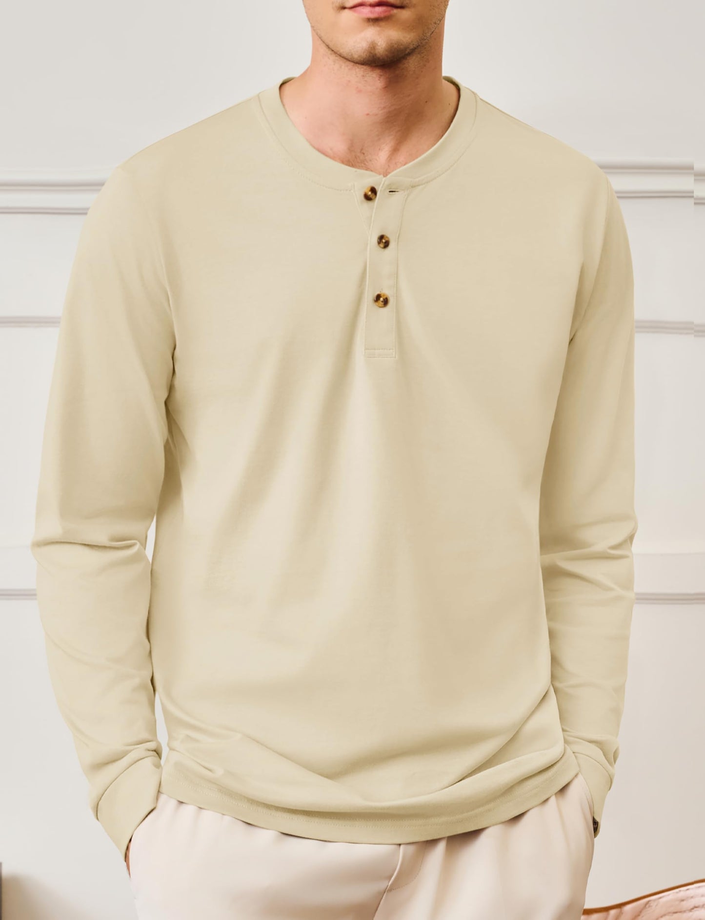 MAGNIVIT Men's Long Sleeve Henley Shirts Cotton 3-Button Spring Casual T-Shirts Solid Color Soft Basic Tops 2025