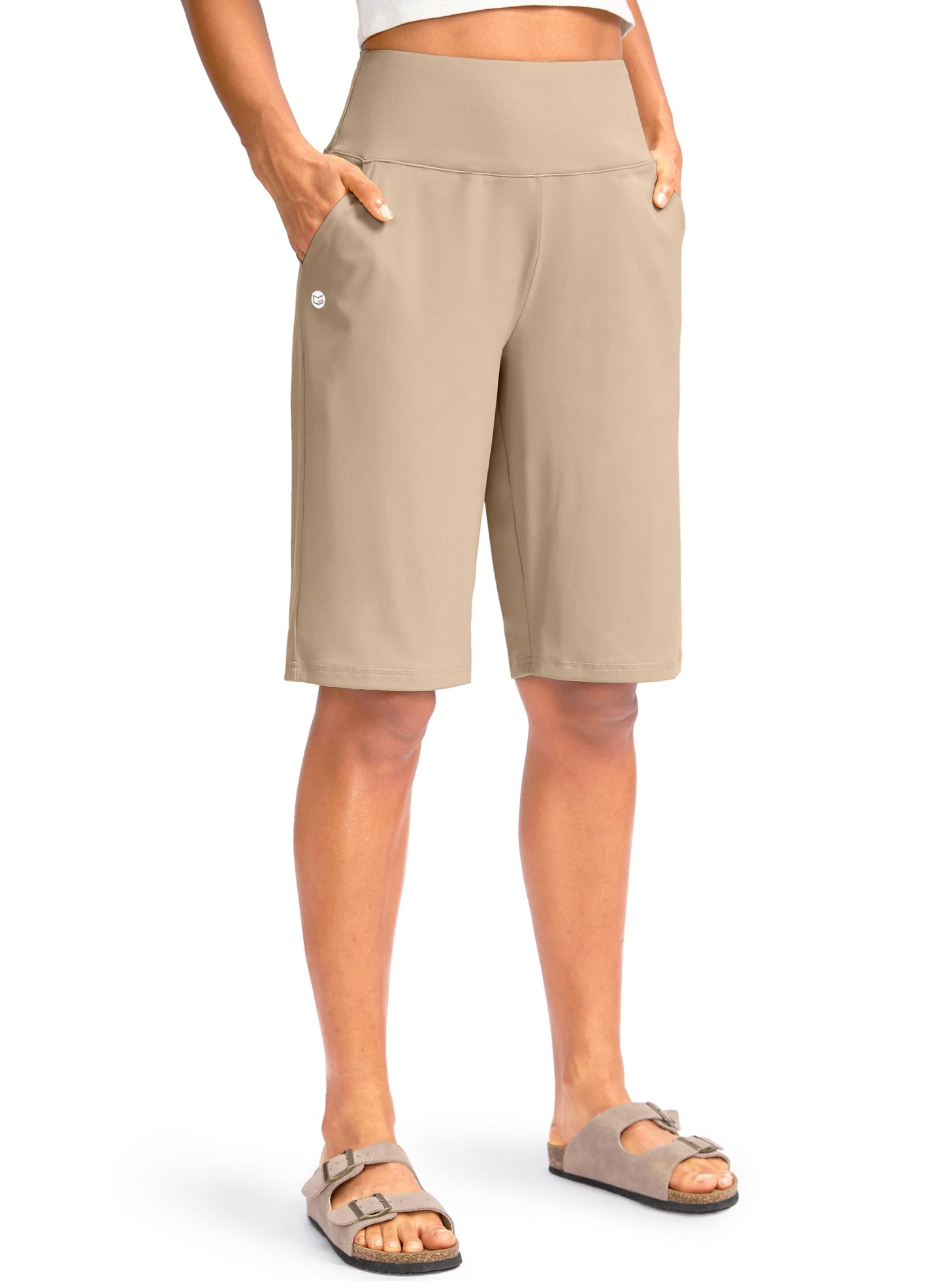 G Gradual Women's 12" Bermuda Long Shorts with Pockets High Waisted Stretch Knee Length Shorts for Women Summer Walking