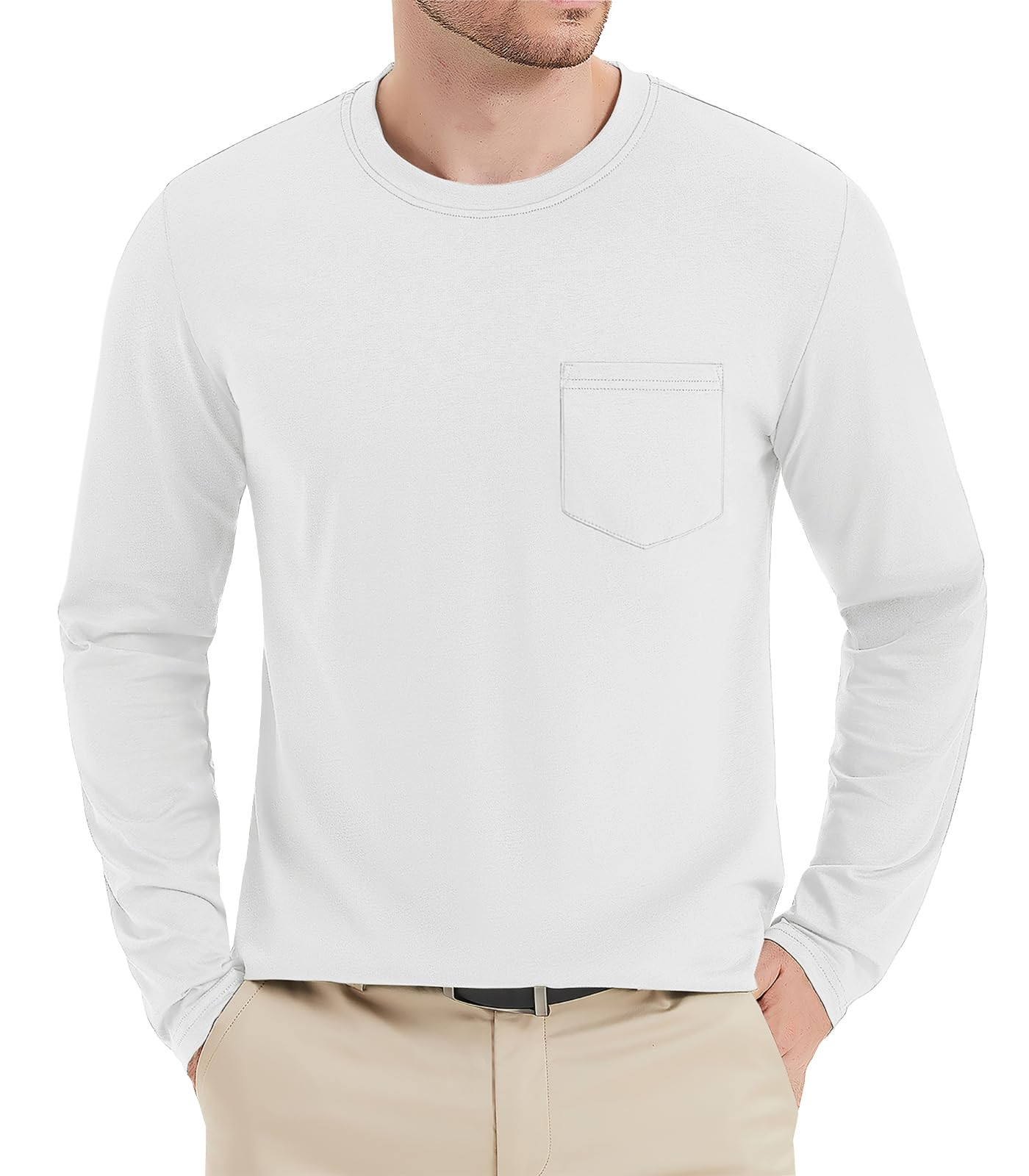 MAGNIVIT Men's Long Sleeve Cotton Shirts with Pocket Crew Neck Casual Shirt Regular Fit Solid Top Spring Fashion 2025
