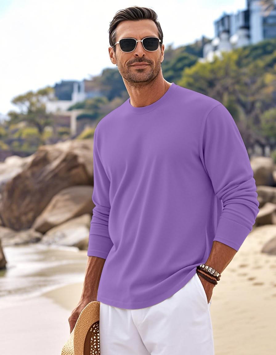 MAGNIVIT Men's Long Sleeve Shirts Cotton T-Shirt Crew Neck Midweight Tees Classic Basic Casual Tops Plain Soft Shirt