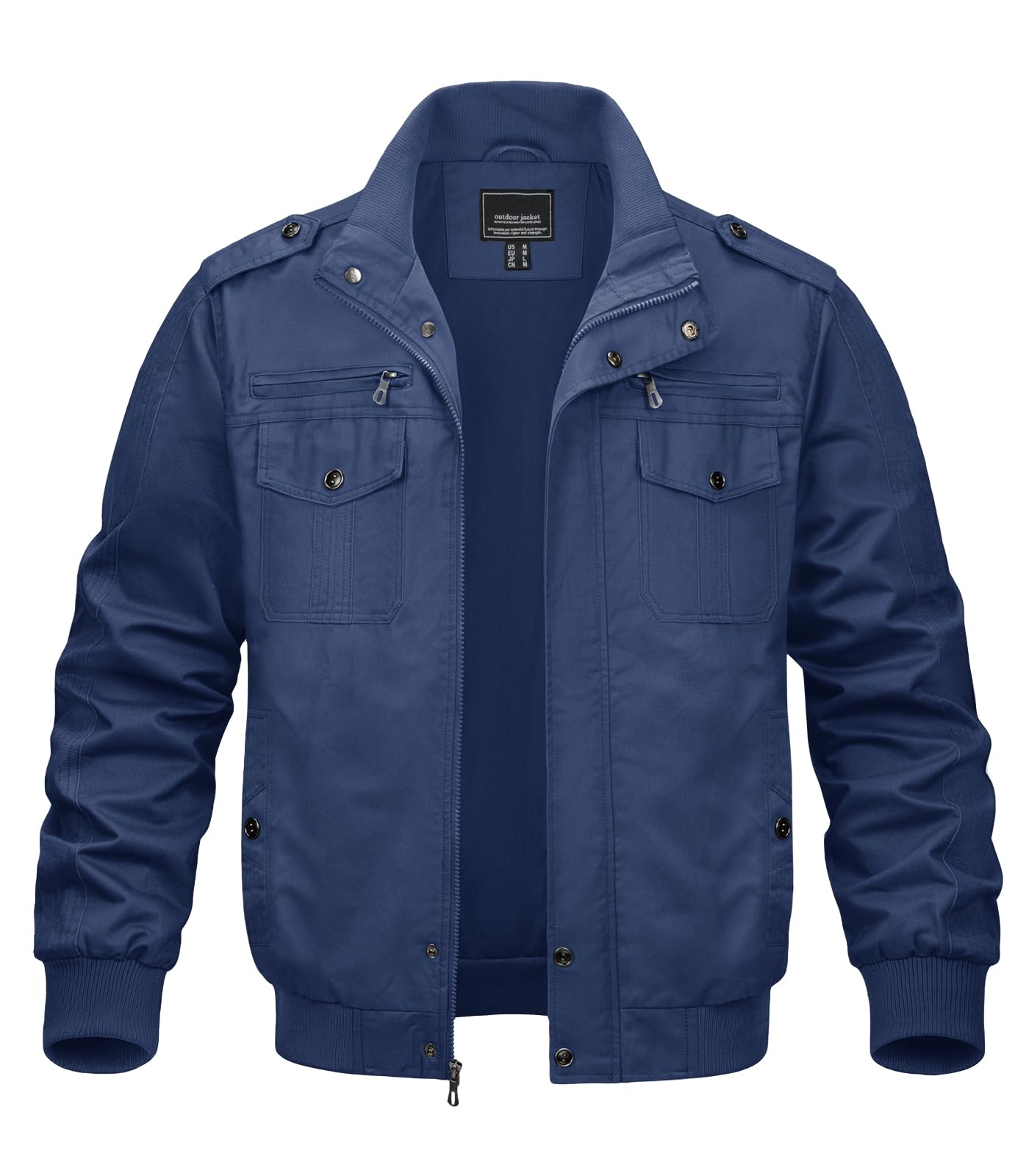 MAGNIVIT Men's Military Lightweight Army Windbreaker Cargo Jacket With Stand Collar, Zip Front, 7 Pockets - Cotton