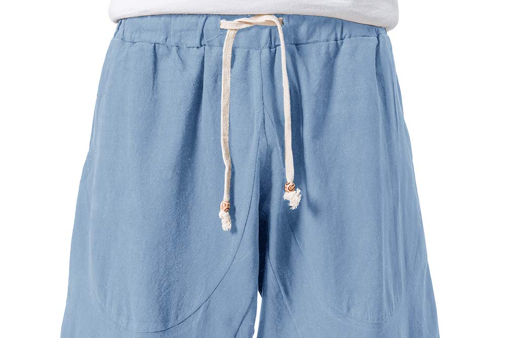MAGNIVIT Men's Linen Cotton Capri Pants Loose Fit Elastic Waist Wide Leg Baggy Harem Pants