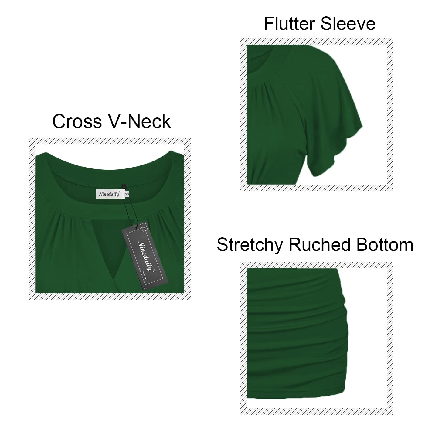 Ninedaily Women Dressy Tunic Tops Crossover V Neck Raglan Sleeve Ruched Blouse