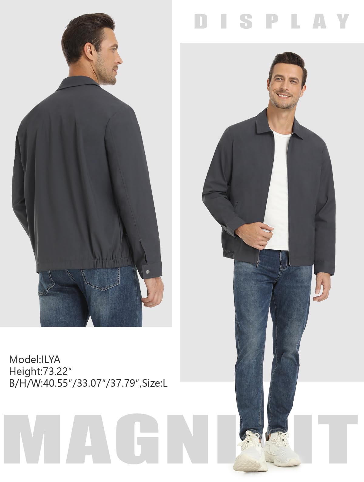 MAGNIVIT Men's Lightweight Jackets Light Windbreaker Full Zip Up Stylish Golf Coat Business Work Casual Dress