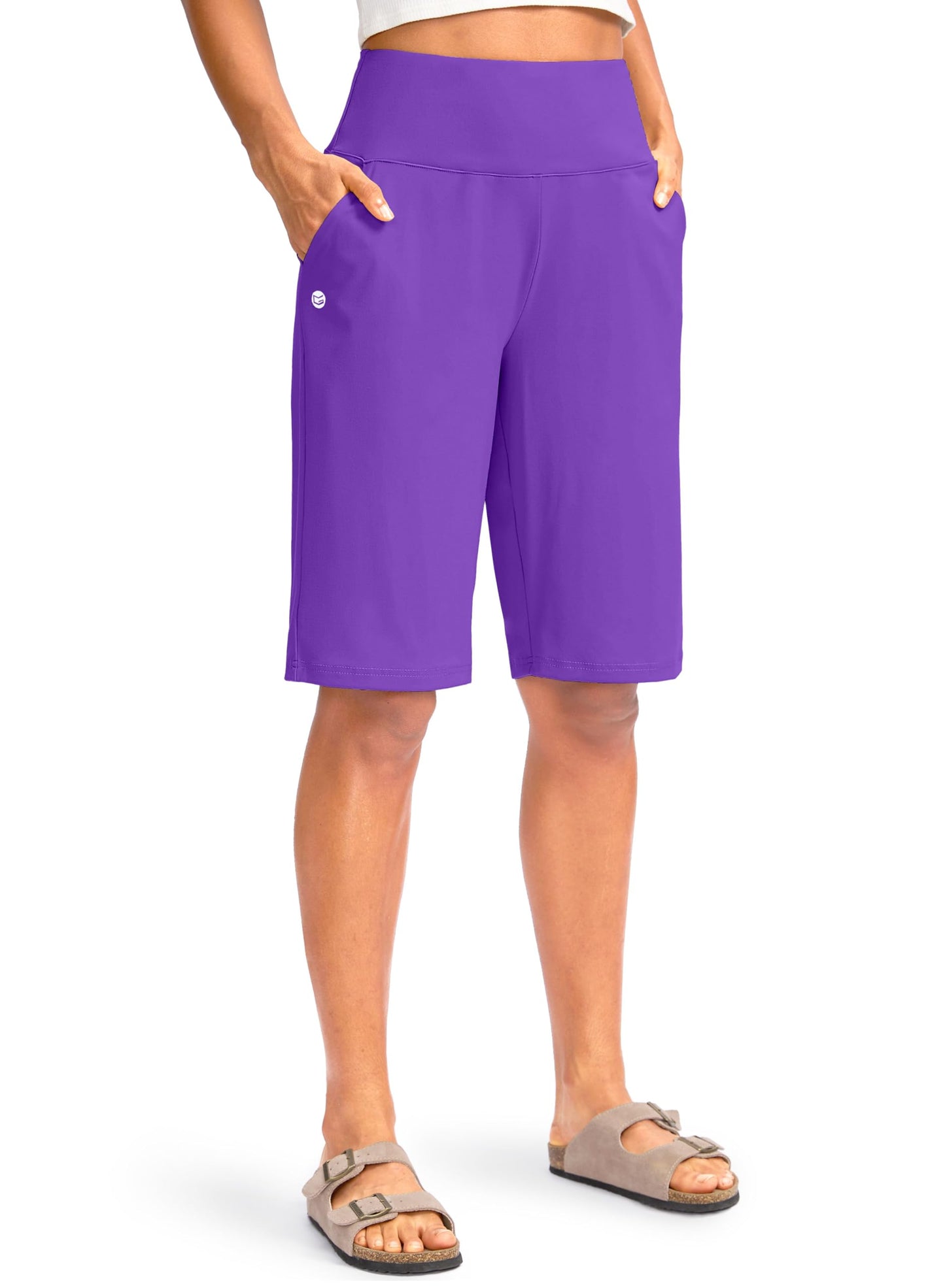 G Gradual Women's 12" Bermuda Long Shorts with Pockets High Waisted Stretch Knee Length Shorts for Women Summer Walking