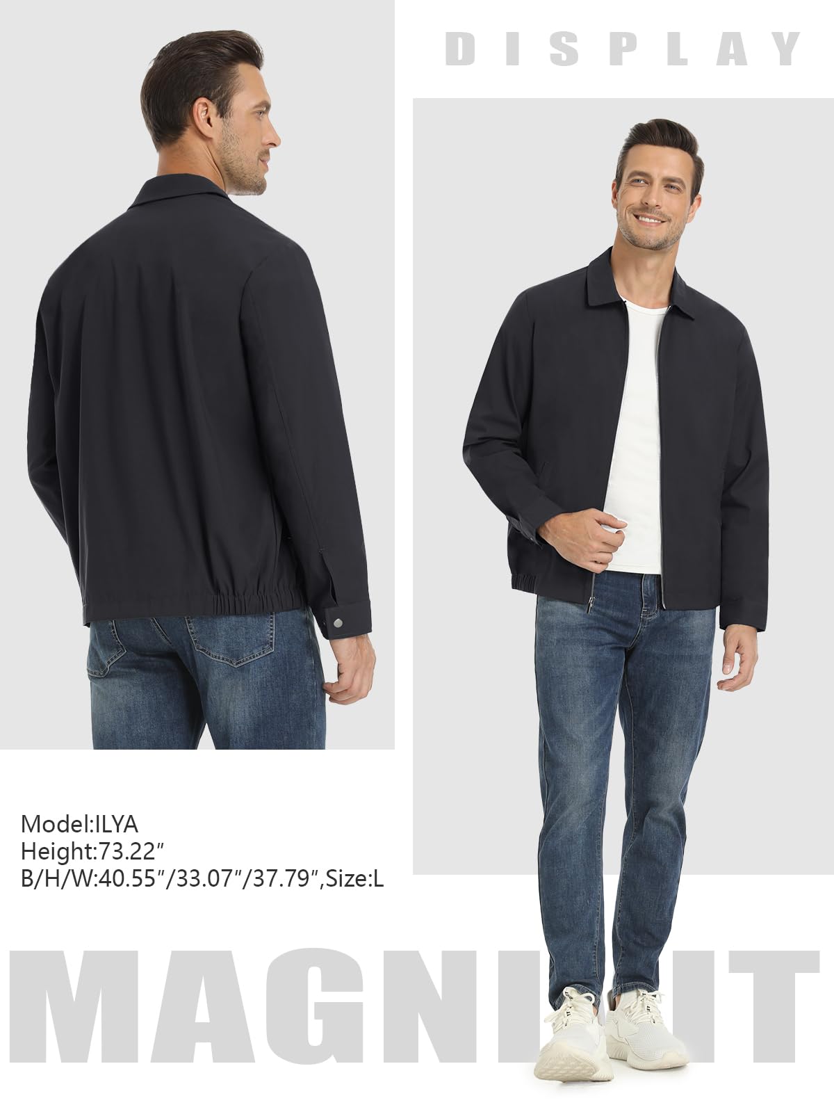 MAGNIVIT Men's Lightweight Jackets Light Windbreaker Full Zip Up Stylish Golf Coat Business Work Casual Dress
