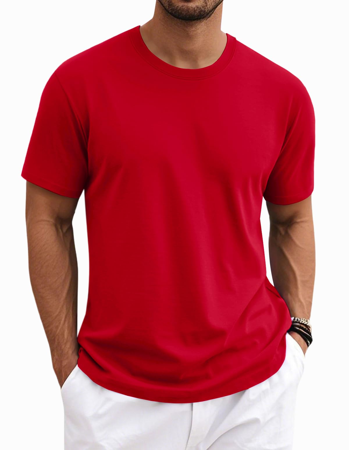 MAGNIVIT Men's Shirts Short Sleeve Cotton T-Shirt Crew Neck Light Tees Classic Basic Casual Tops Plain Soft Shirt