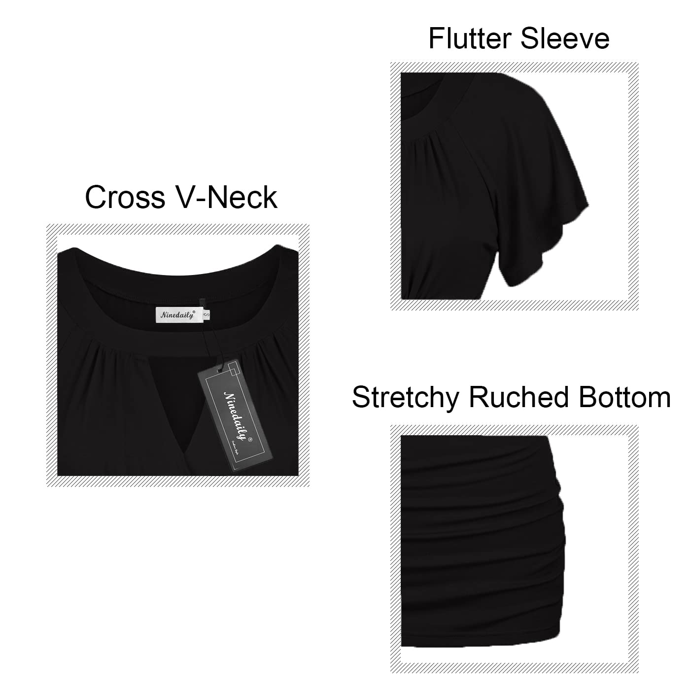 Ninedaily Women Dressy Tunic Tops Crossover V Neck Raglan Sleeve Ruched Blouse