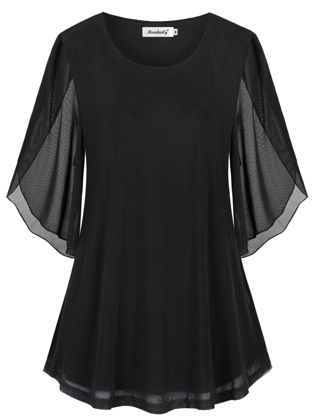 Ninedaily Women's Tops 3/4 Sleeve Blouses Dressy Casual Double Layers Mesh Tunic Shirts