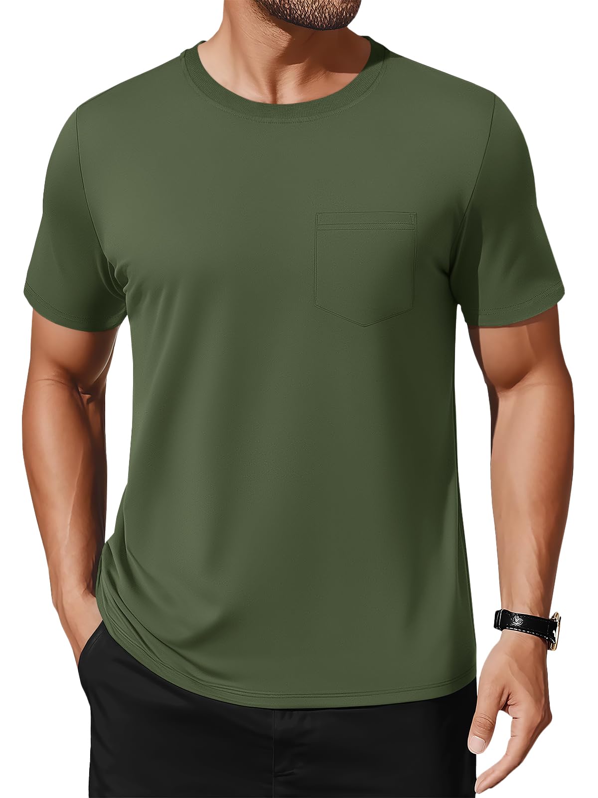 MAGNIVIT Men's Cotton Pocket Tee Shirts Soft Crew Neck Solid Color T Shirt Casual Short Sleeve Summer Basic Tops