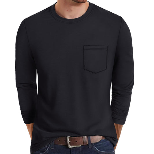 MAGNIVIT Men's Long Sleeve Cotton Shirts with Pocket Crew Neck Casual Shirt Regular Fit Solid Top Spring Fashion 2025