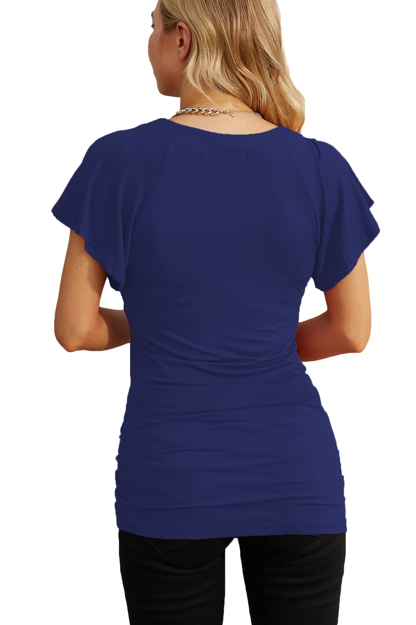 Ninedaily Women Dressy Tunic Tops Crossover V Neck Raglan Sleeve Ruched Blouse