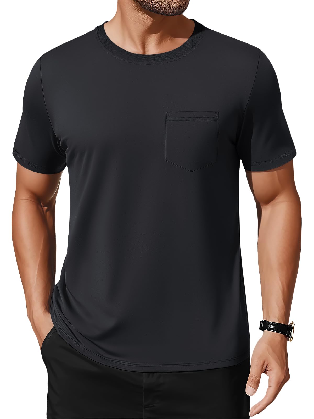 MAGNIVIT Men's Cotton Pocket Tee Shirts Soft Crew Neck Solid Color T Shirt Casual Short Sleeve Summer Basic Tops
