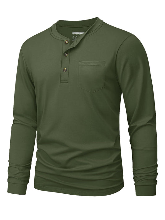 MAGNIVIT Mens Henley Shirts Long Sleeve with Pocket Fall Cotton Casual T-Shirts Plain Moisture Wicking Tee with 3 Button